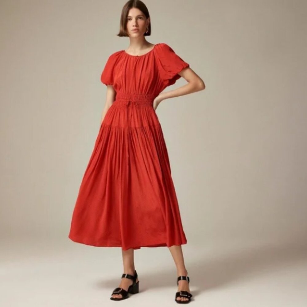 112 NWT JCrew Elena puff-sleeve dress in dotted crepe de chine